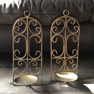 Candle wall holders, metal, gold.